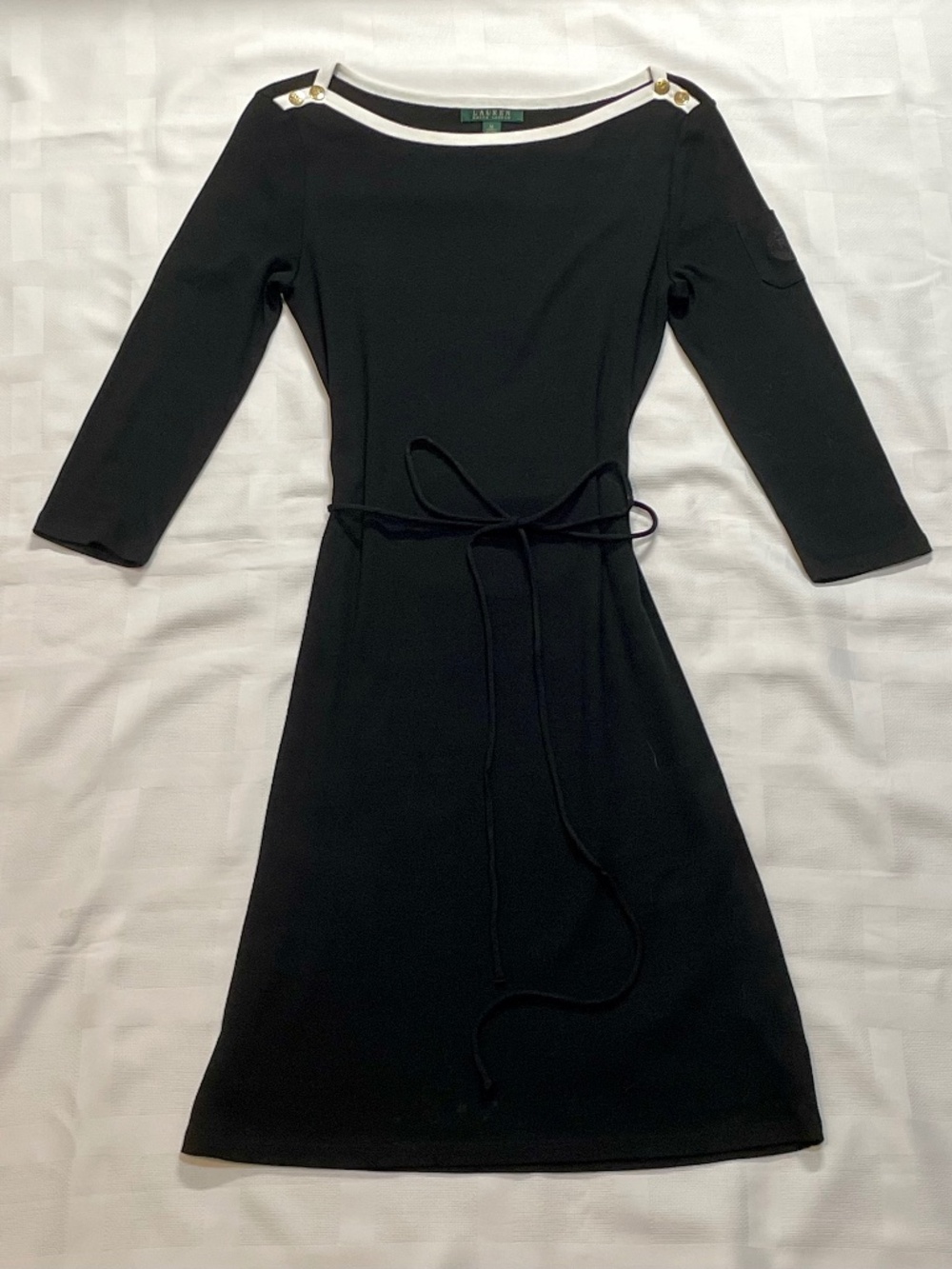 Lauren Ralph Lauren Black Cotton Tie Waist Dress Medium